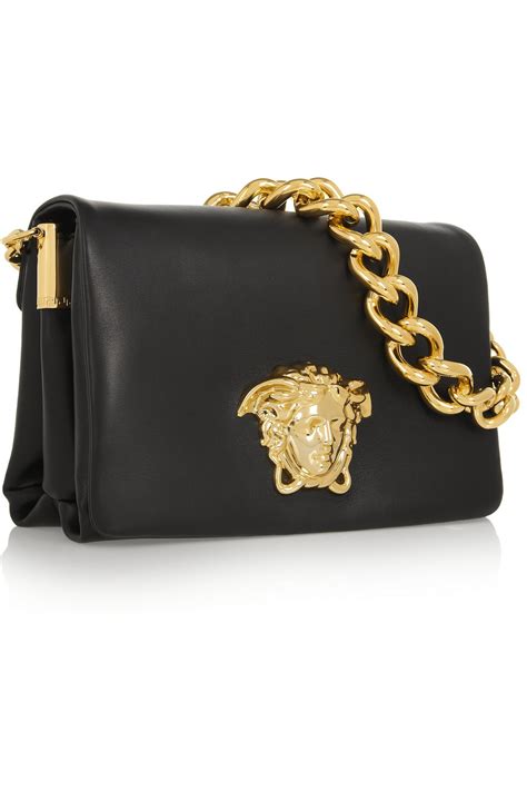 versace black leather clasp shoulder bag|farfetch versace shoulder bag.